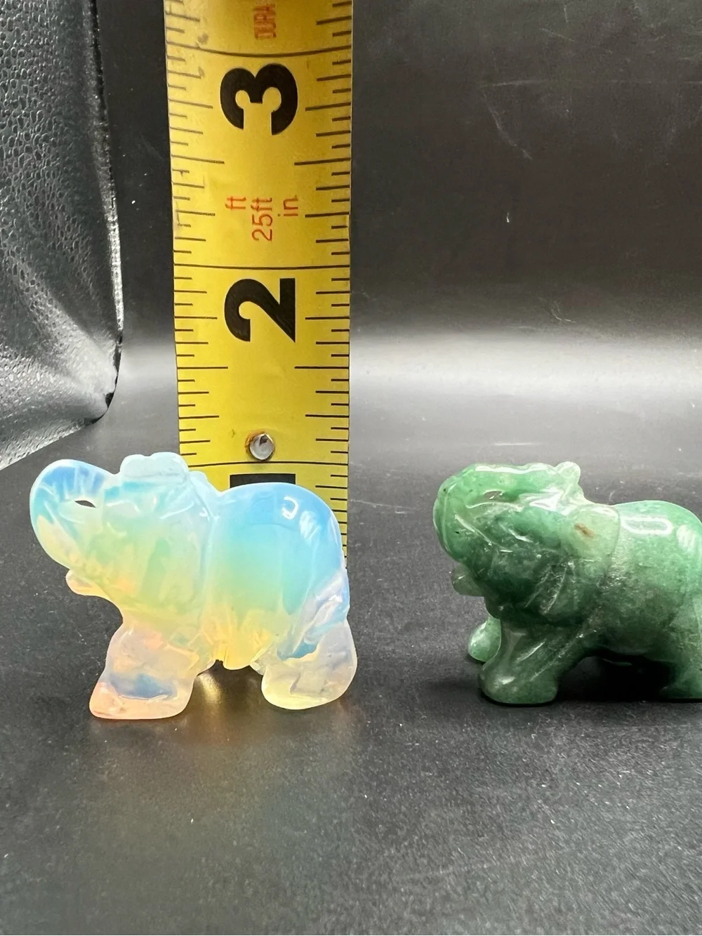 Lot of 2 Carved Stone Elephant Figurines Opalite & Green Aventurine Crystal 1.5”